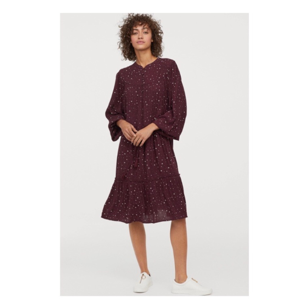 Star-print viscose creped boho dress maroon 14